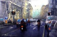 Pasqualino Fracasso, Milan Street, 14 x 22 Inch, Watercolour on Paper, Figurative Painting, AC-PSQ-003